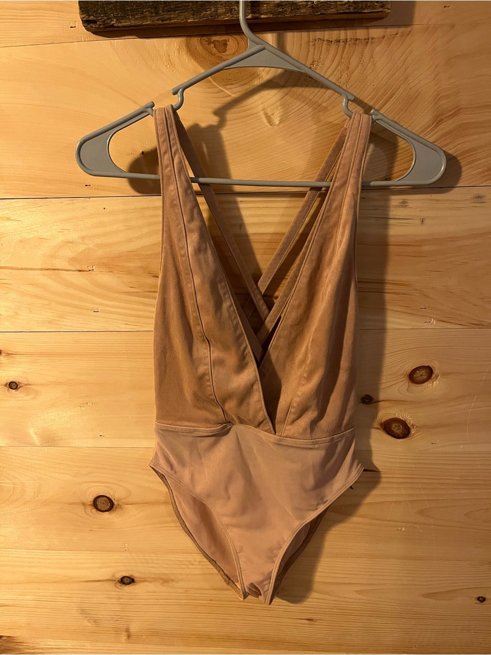 Out From Under Urban Outfitters XS Blush Pink Faux Suede Mesh Tank Top Bodysuit